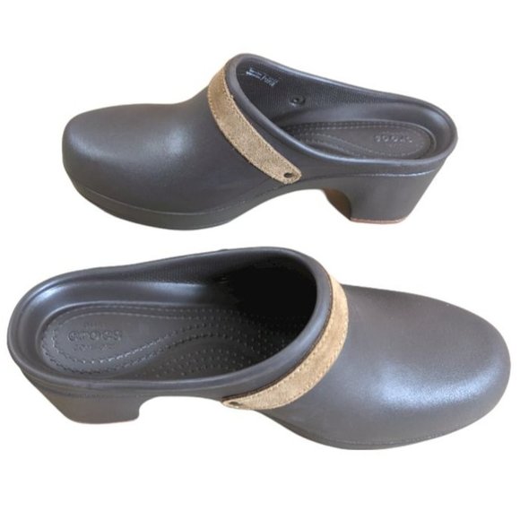 Crocs Dual Comfort Sarah Clog Mule Brown Chocolate Platform Heel - Size 9 - Picture 4 of 10